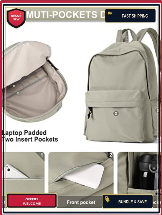 Water Resistant Nylon Backpack with Laptop Compartment for School Travel